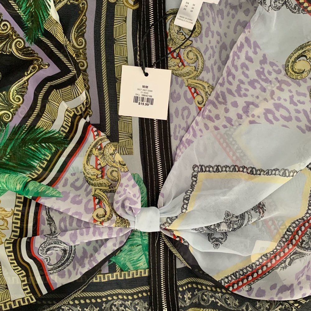 Versace inspired bell sleeve sheer crop top NWT